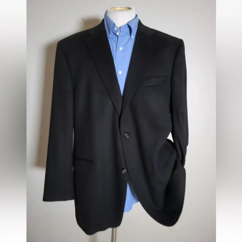 Pavone Cashmere Jacket Mens‎ 46L Cashmere Black Blazer Sport Coat Classic